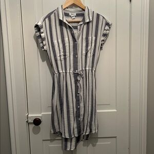 Japna Blue and White Striped Midi Dress